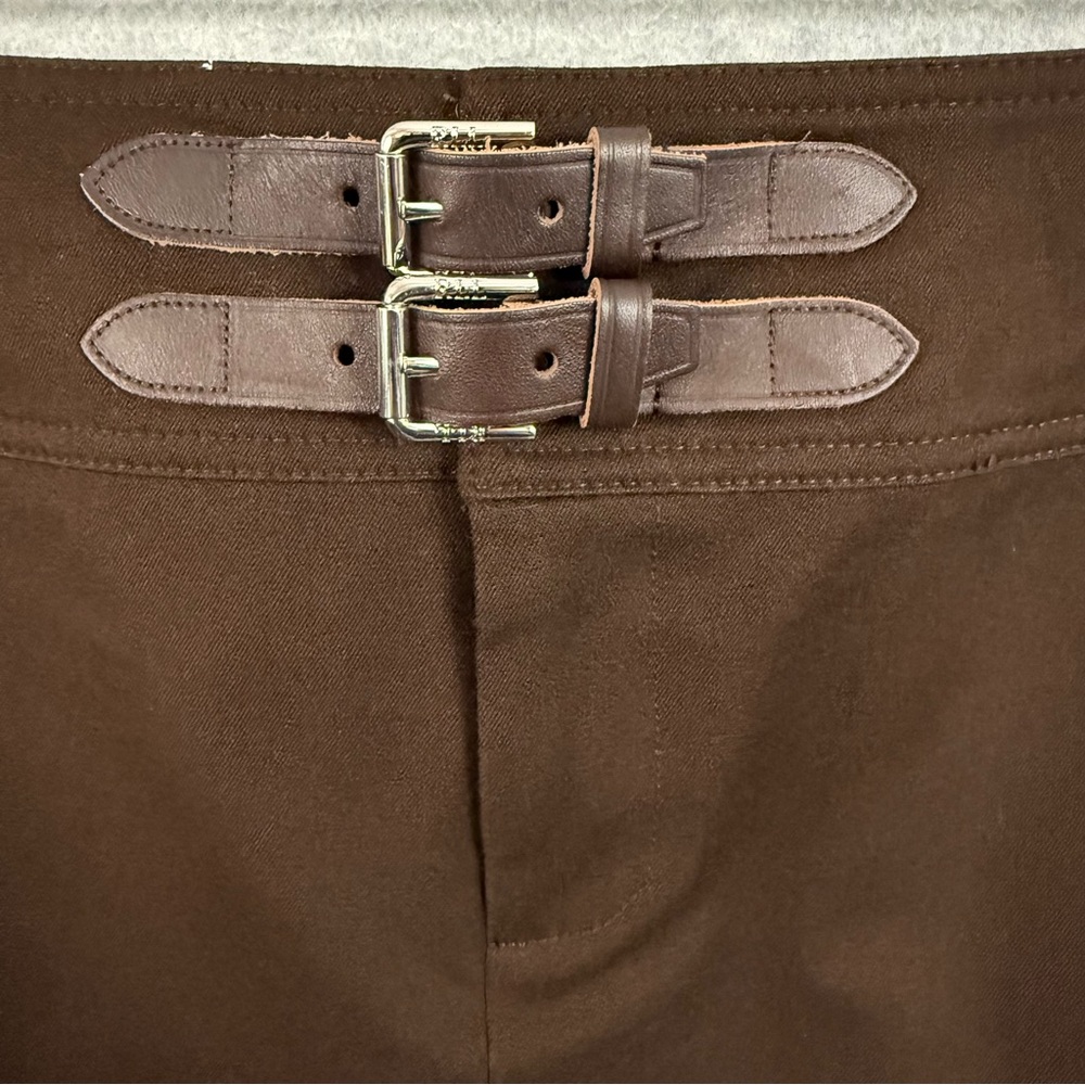 Ralph Lauren LRL 10 Pencil Skirt Brown Stretch Cotton Bridle Buckles Knee Length - Picture 2 of 12